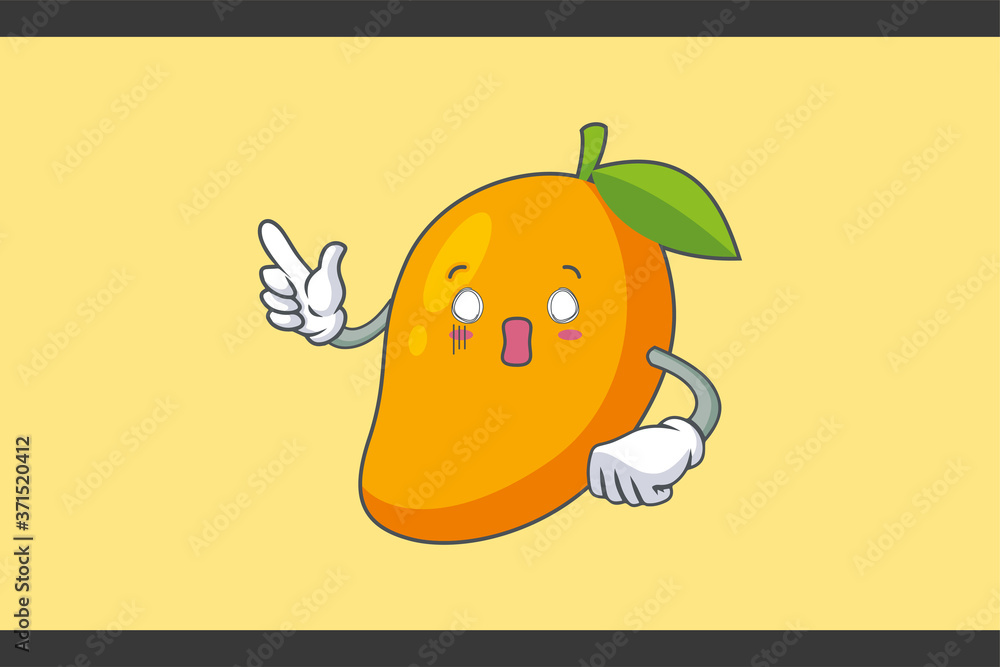 SPACED OUT, SURPRISED, SHOCKED Face Emotion. Forefinger Hand Gesture. Yellow Mango Fruit Cartoon Drawing Mascot Illustration. SPACED OUT, SURPRISED, SHOCKED Face Emotion. Forefinger Hand Gesture. Yellow Mango Fruit Cartoon Drawing Mascot Illustration.