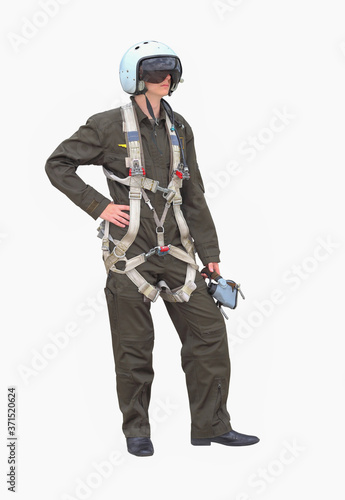 Fotografie, Tablou man dressed as a pilot on a white background