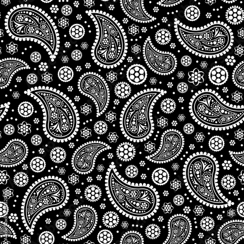 paisley seamless pattern illustration in black and white. Can be tiled
