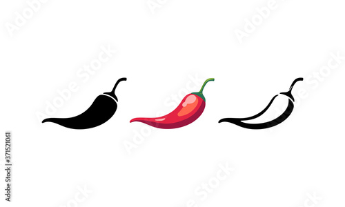 Spicy chili hot pepper icons. Vector Asian and Mexican spicy food and sauce, red and black outline chili photo