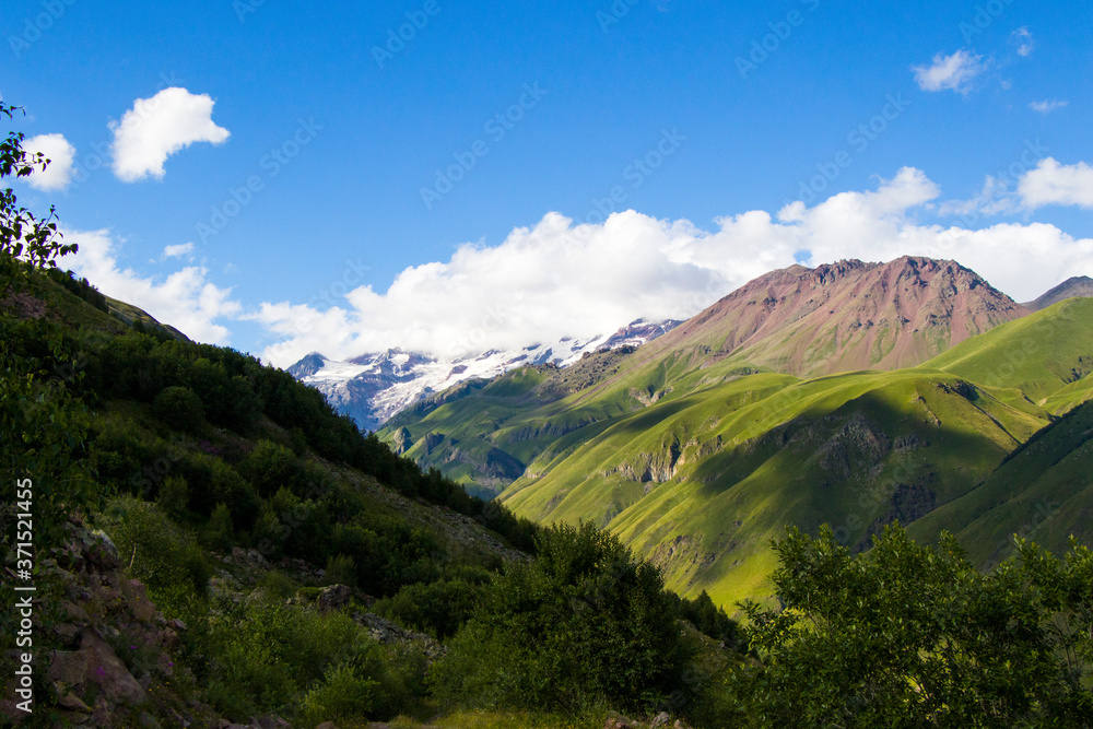 Fototapeta premium Mountains landscape and view in Khazbegi, Georgia