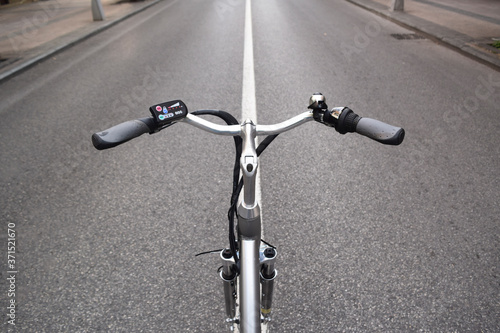 electric bicycle wheel on the street, e-bike, city bike
