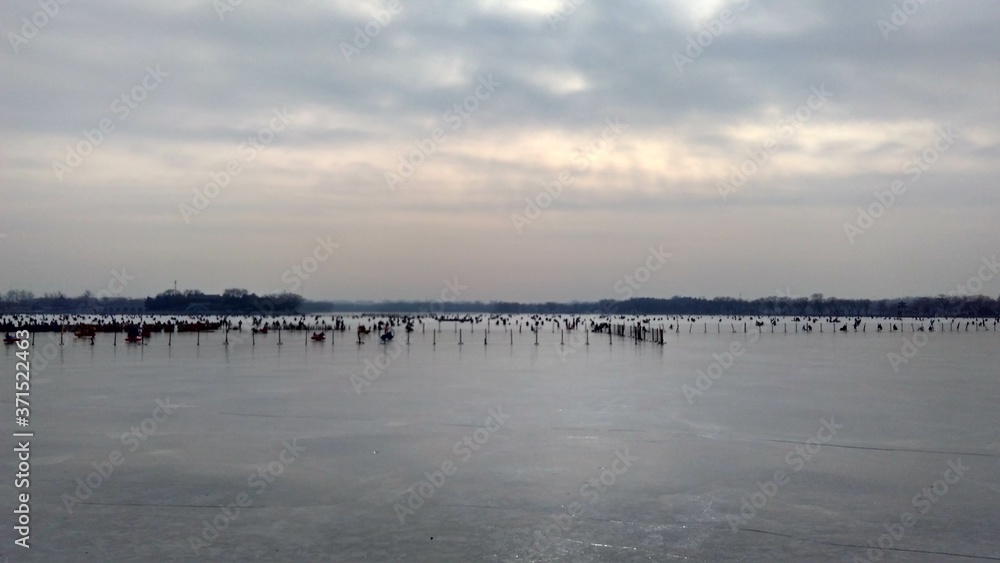 Naklejka premium Frozen lake in summer palace