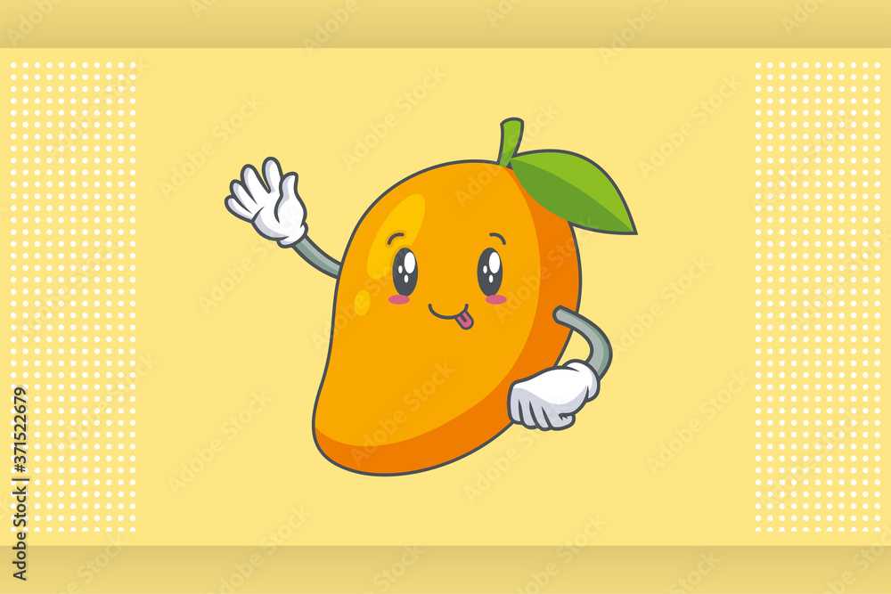 DUMB, FUNNY, TONGUE, cheerful Face Emotion. Waving Hand Gesture. Yellow Mango Fruit Cartoon Drawing Mascot Illustration. DUMB, FUNNY, TONGUE, cheerful Face Emotion. Waving Hand Gesture. Yellow Mango Fruit Cartoon Drawing Mascot Illustration.