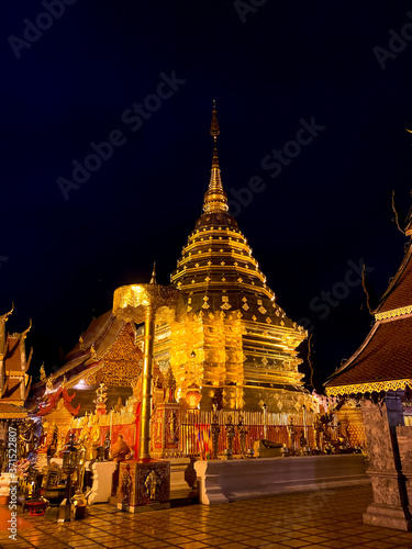 Wat Phrathat Doi Suthep temple ,Golden temple at night in Chiang Mai, Thailand.