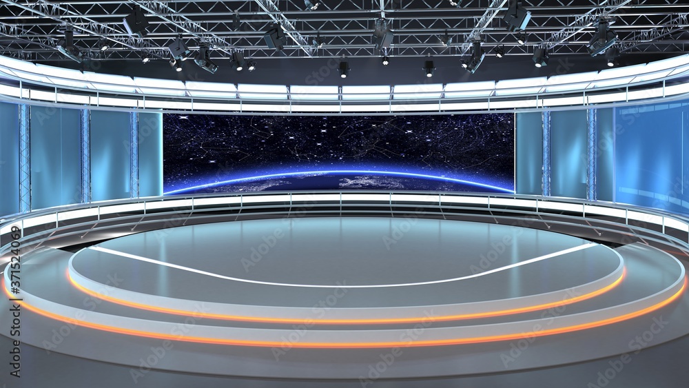 Virtual TV Studio News Set 35-2. 3d Rendering.
Virtual set studio for chroma footage. wherever you want it, With a simple setup, a few square feet of space, and Virtual Set, you can transform any loca