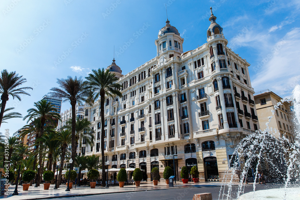 Edificio Carbonell building in Alicante. This is one of the most prominent and remarkable buildings in Alicante. Comunidad Valenciana, Spain. High quality photo