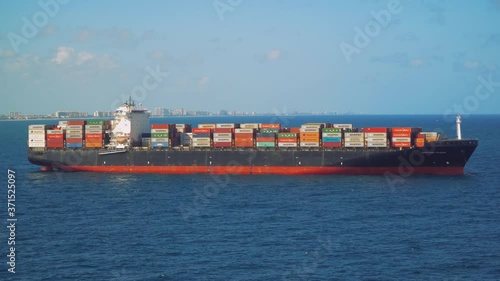 Fort Lauderdale, Florida 4.12.20: Huge cargo container ship Maersk anchored at sea