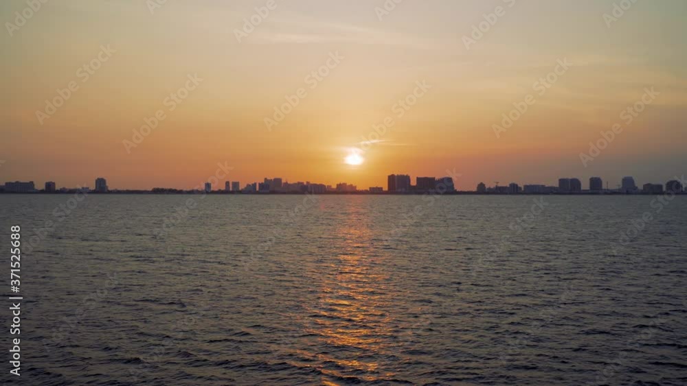 Panorama cityscape view from oceanside - Fort Lauderdale Florida, sunset at sea Panorama cityscape view from oceanside - Fort Lauderdale Florida, sunset at sea