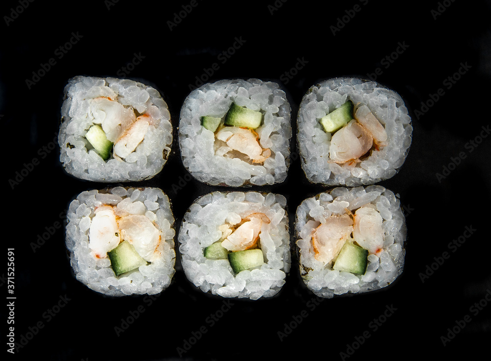 rolls isolated on black background. Photo for the menu rolls isolated on black background. Photo for the menu