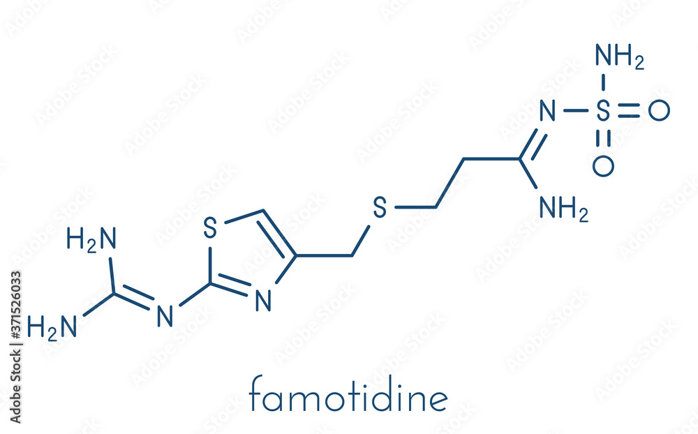 Famotidine drug molecule. Skeletal formula.
