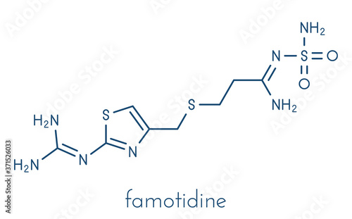 Famotidine drug molecule. Skeletal formula.