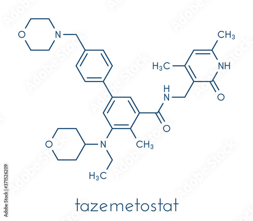 Tazemetostat cancer drug molecule. Skeletal formula.
