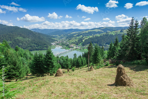 Bicaz lake and Poiana Teiului viaduct in Romania photo