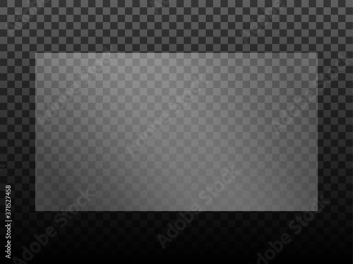 Transparent shiny glass plate. Plastic sheet. Clear glass showcase on a transparent background. Realistic window, laptop or TV screen glare or reflection vector illustration