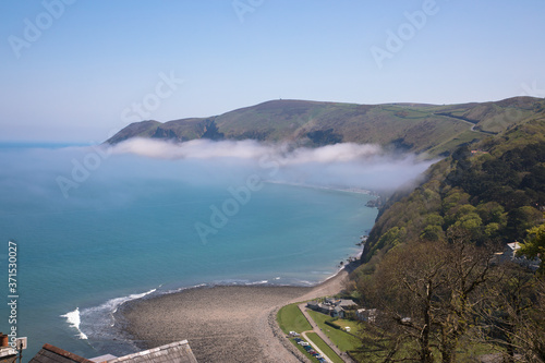 Views of the sea mist in the Lynmouth bay from the village of Lynton, Devon, UK