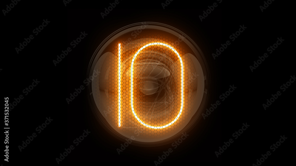 Ten. Digit 10. Nixie tube indicator digit. Gas discharge indicators and lamps. 3D. 3D Rendering Ten. Digit 10. Nixie tube indicator digit. Gas discharge indicators and lamps. 3D. 3D Rendering