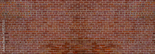 Old Real Brown Red Brick Wall with White Mortar Panorama
