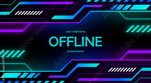 Offline twitch hud screen banner 16:9 for stream. Offline background with geometric gradient shapes. Screensaver for offline streamer broadcast. Streaming offline screen background template