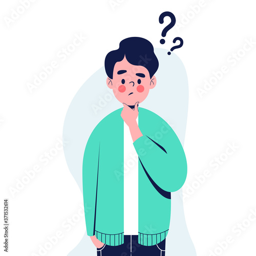 Young man thinking of something flat design vector illustration