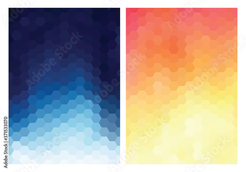 Mosaic hexagon blue and orange pink abstract background vectors