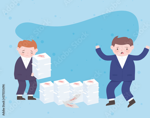 bankruptcy businessmen with many debt papers business financial crisis