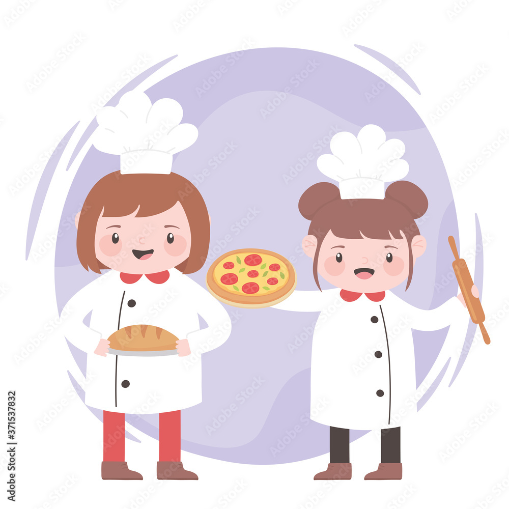 chefs cartoon character with pizza roller pin and bread chefs cartoon character with pizza roller pin and bread