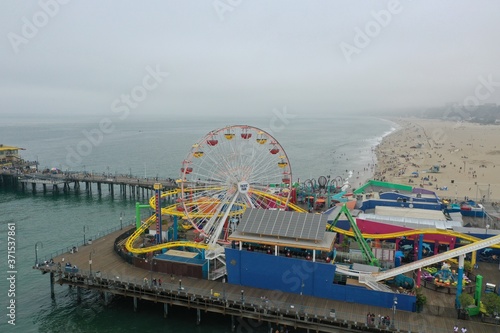 Aerial Photography of Ferris Wheel on the Pacific Ocean Coast