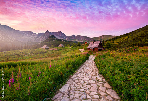 Fototapeta Naklejka Na Ścianę i Meble -  Beautiful summer sunrise in the mountains - Hala Gasienicowa in Poland - Tatras