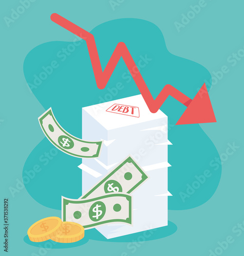bankruptcy business financial crisis debt stacked banknote coins money