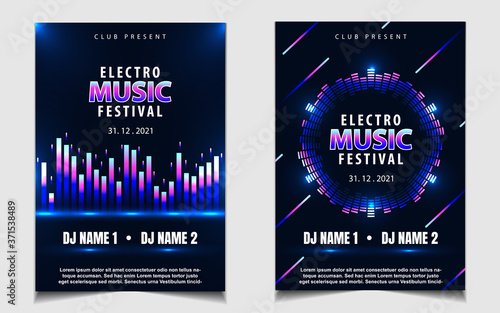 Poster design background for music concert event festival and party celebration with colorful gradient and neon light shine. Elegant vector layout flyer template can use for club night invitation