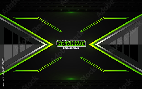 Abstract futuristic black and green gaming background with modern esport shapes. Vector design template technology concept can use element game banner, sport poster, cyber wallpaper, web streaming