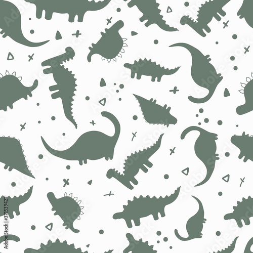 Cute dinosaurs hand drawn color vector seamless pattern. Creative vector childish background for fabric  textile  nursery wallpaper. Vector Illustration. 