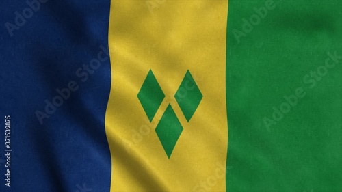 Saint Vincent And The Grenadines flag waving in the wind. 3d illustration