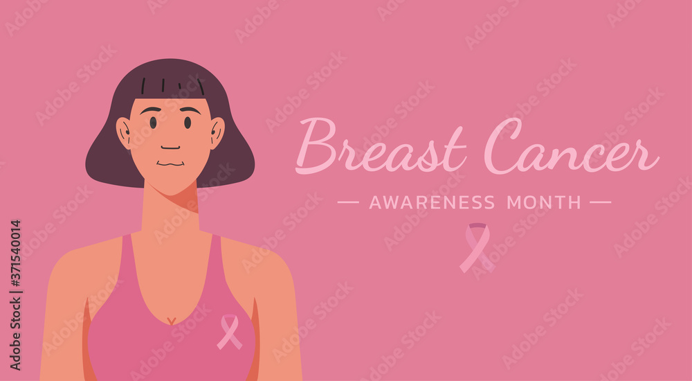 breast cancer awareness for support and health care concept, short hair woman with typography quote and ribbon, character vector flat illustration breast cancer awareness for support and health care concept, short hair woman with typography quote and ribbon, character vector flat illustration