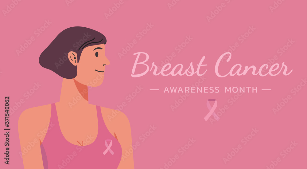 breast cancer awareness for support and health care concept, short hair girl with typography quote and ribbon, character vector flat illustration breast cancer awareness for support and health care concept, short hair girl with typography quote and ribbon, character vector flat illustration