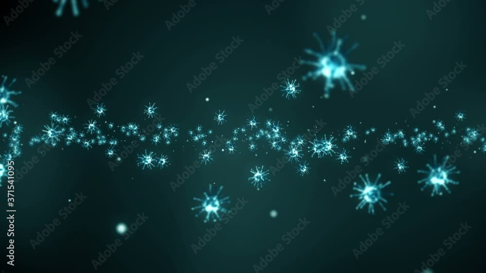 Flying many virus cells on black background. Medical concept, Microscopic illustration. 3D animation of virus molecule rotating. Loop animation. Flying many virus cells on black background. Medical concept, Microscopic illustration. 3D animation of virus molecule rotating. Loop animation.