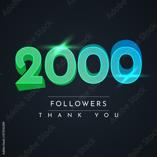 Thank You 2000 Followers 3d illustration template design
