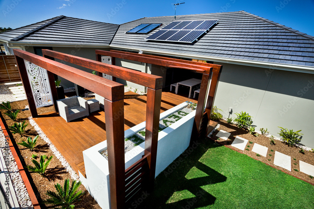 custom made wallpaper toronto digitalA lounge space at backyard of modern house