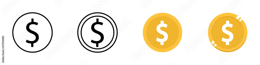 Moneda. Conjunto de iconos de moneda. Dinero. Ilustración vectorial aislada en fondo blanco. Diferentes estilos Moneda. Conjunto de iconos de moneda. Dinero. Ilustración vectorial aislada en fondo blanco. Diferentes estilos