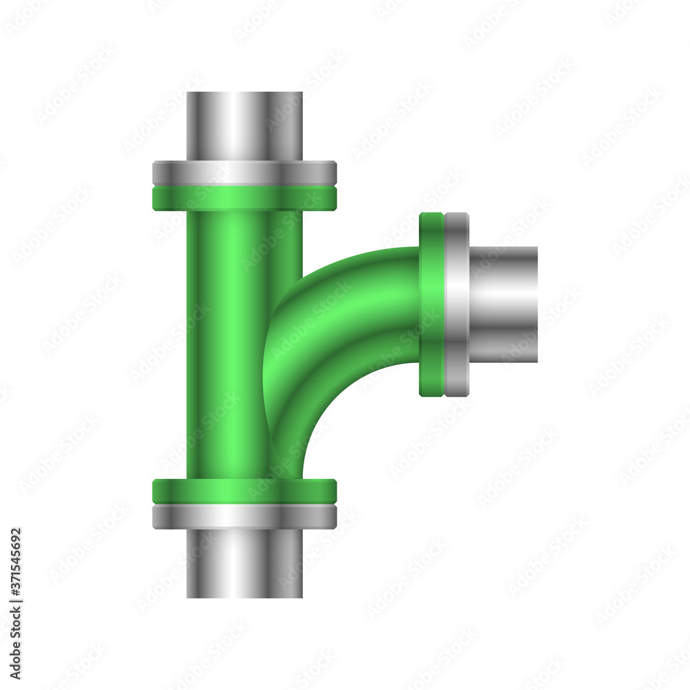 Pipe vector. Made from steel or metal connection by flange fitting fixing by screw and bolt. Part for pipeline construction to transportation oil and gas in industry, water in plumbing and irrigation.
