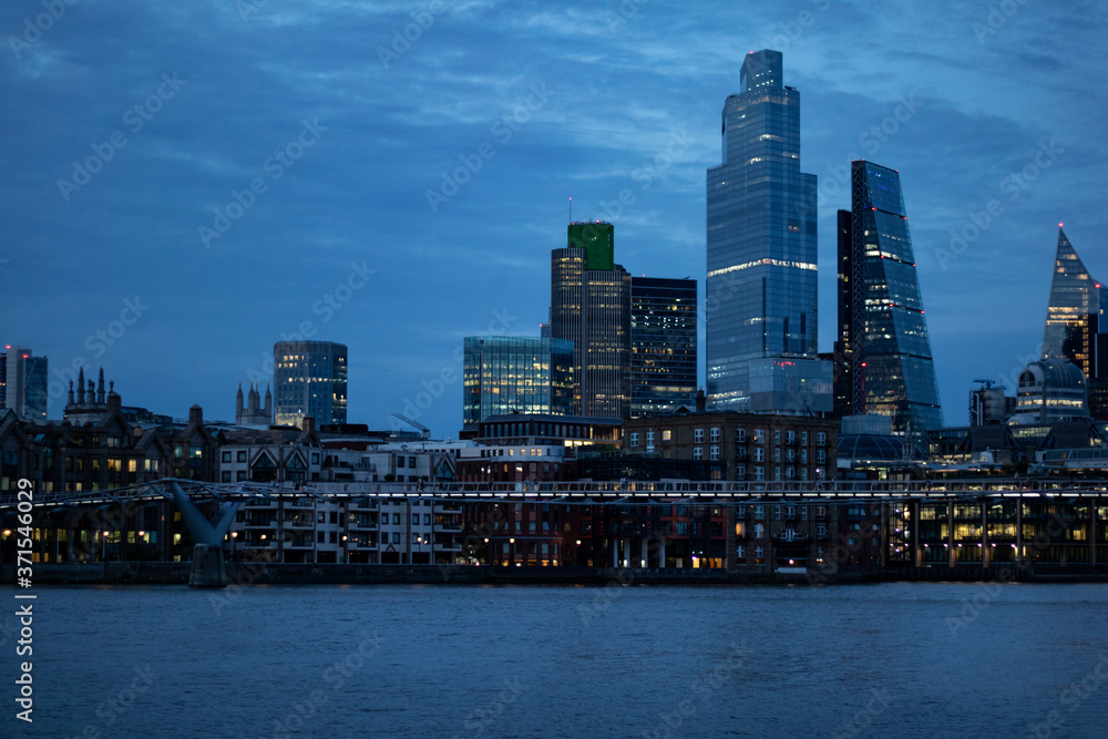 A view of London financial district - the City during blue hour.