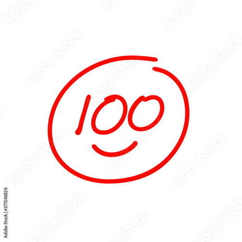 100 exam score icon design, one hundred and smile symbol, very good test results
