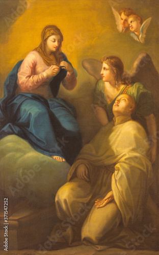 BARCELONA, SPAIN - MARCH 2, 2020: The painting of Lactation of St. Bernard in the church Santuario Nuestra Senora del Sagrado Corazonby Joseph Portusach (1851) as copy of Carlo Maratta (1625 - 1713).