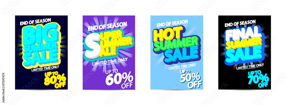 Set Summer Sale posters design template, special offers, promotion banners, vector illustration