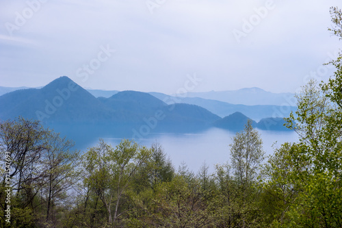 Beautiful view of the Onuma national park and Mt Komagatake with clear blue sky 