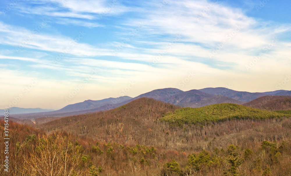 View of the Blue Ridge Mountains in Virginia from the Car heading south on I64 View of the Blue Ridge Mountains in Virginia from the Car heading south on I64