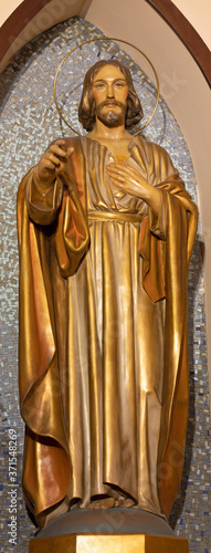 BARCELONA, SPAIN - MARCH 2, 2020: The carved polychrome statue of Heart of Jesus in the church Santuario Nuestra Senora del Sagrado Corazon from 20. cent..