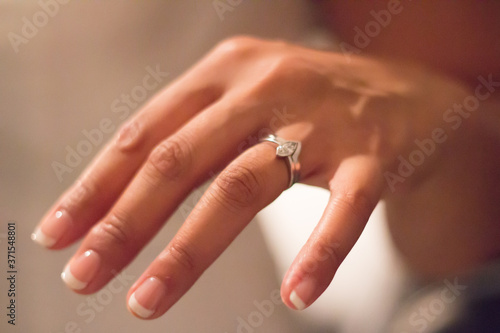 Bride shows off her diamond wedding ring