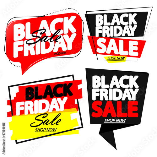 Set Black Friday Sale banners, discount tags design template, vector illustration 